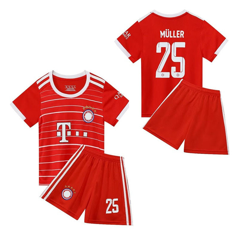 Bayern Home Jersey 2022-23 Muller #25 Soccer Jersey Kit For Kids