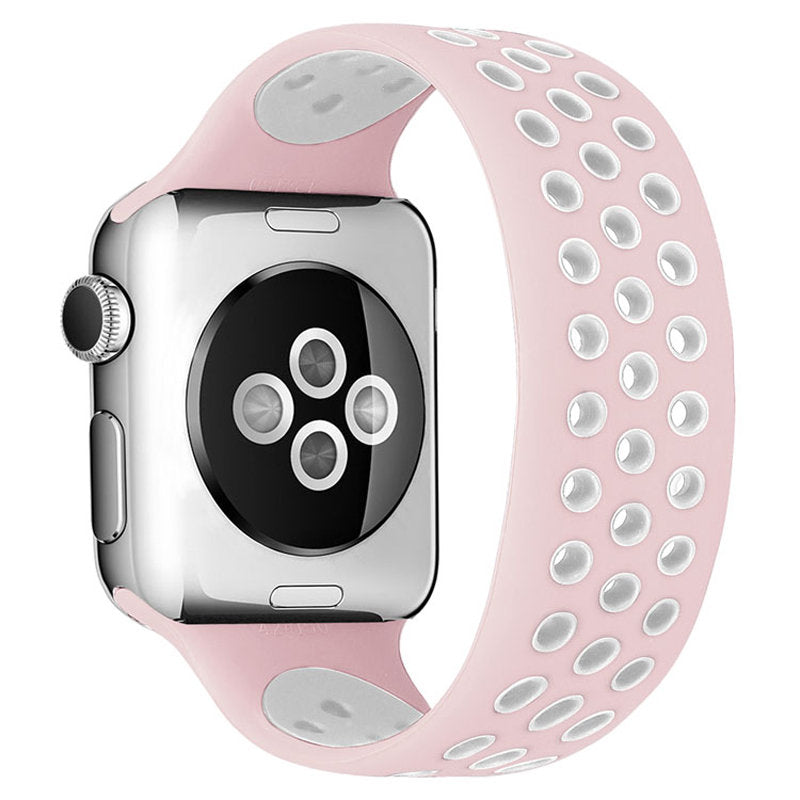 Sports Breathable Silicone Solo Loop Watchband for Apple Watch Series 6/5/4/3/2/1/SE-PinkWhite