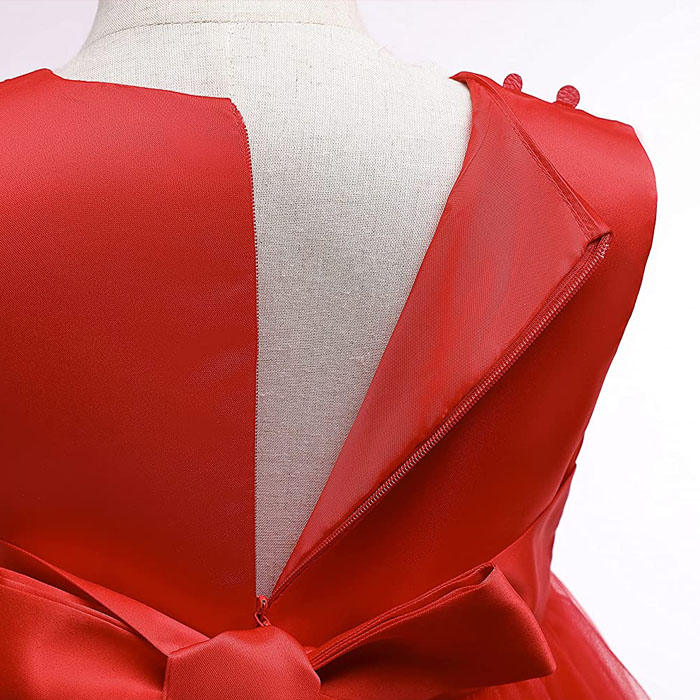 Girls Tulle Lace Flower Princess Wedding Dress For Toddler And Baby Girl-Red