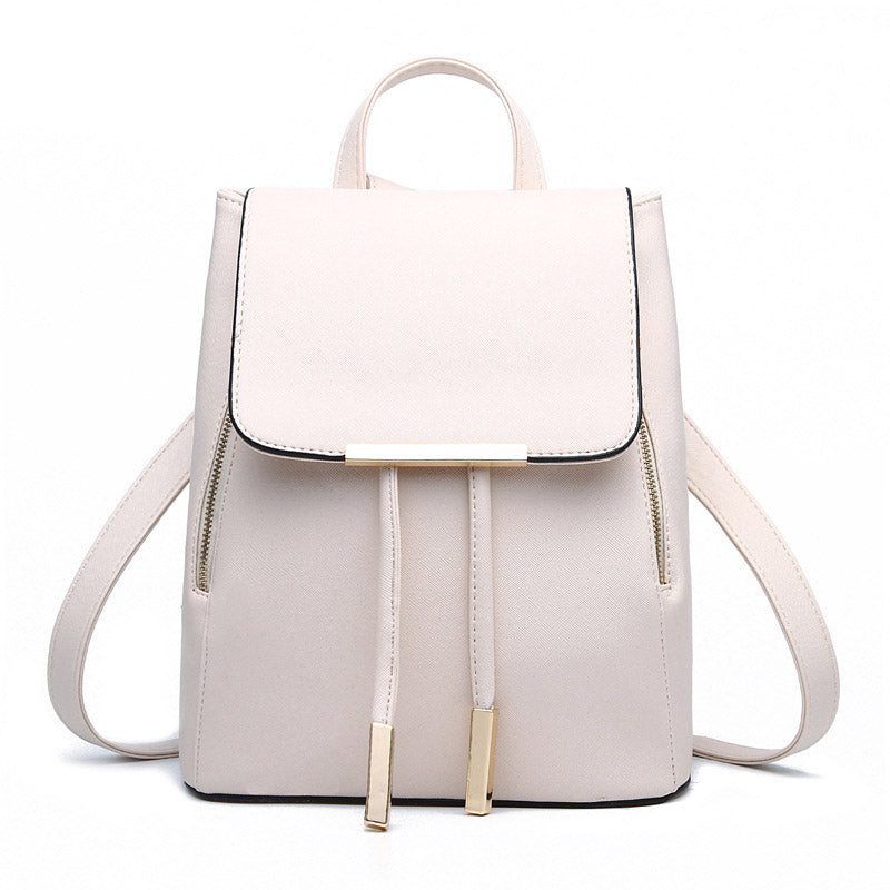 Fashion PU Leather Women Backpack Anti-theft Travel Bag-White