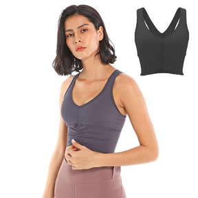 Medium Support Sports Bra Scrunched Front Fitness Racerback Vest-Grey