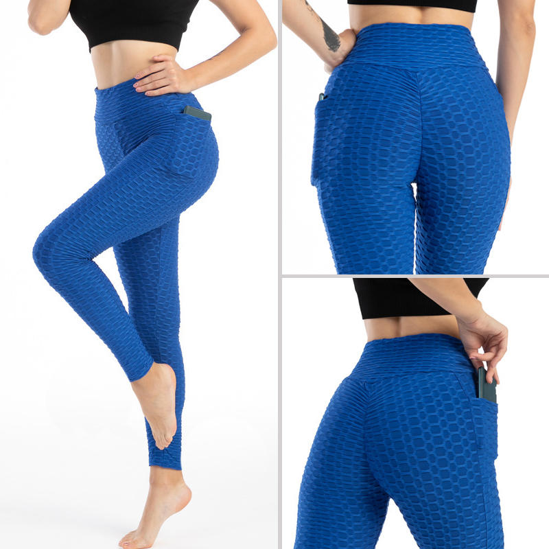 Womens Leggings Ruched Butt Lifting Stretchy Tights with Pockets-Royal Blue