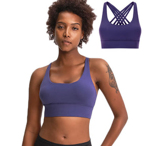High Support Sports Bras Breathable Strappy Crisscross Back Tops-Purple