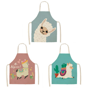 3 Pcs Kids Alpaca Printed Linen Apron Bib for Cooking Painting-9