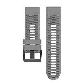 26mm Width Easy Fit Soft Silicone Watch Strap For Garmin Fenix 5X/5X Plus/6X/6X Pro/3/3 HR Black Steel Buckle-Gray