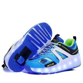 Kids Roller Skates Shoes with LED Rechargeable Single Wheel-Blue