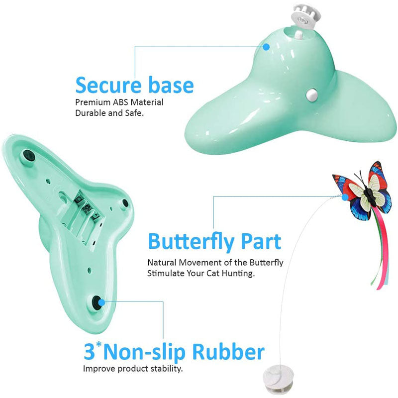 Cat Toy Butterfly Electric Flutter Rotating Kitten Toys with Replacement Butterfly-Green