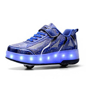 Kids Roller Skates Light up Shoes with Double Wheel for Girls Boys Birthday Gift-Blue