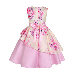 Girls Sleeveless Dresses Flower Girl Wedding Dress Elegant Floral Dress-Pink