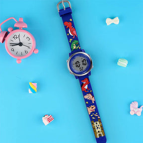 Kids Watchs 3D Cartoon Dinosaur Pattern Waterproof Silicone 7 Color Lights Watch-DarkBlue