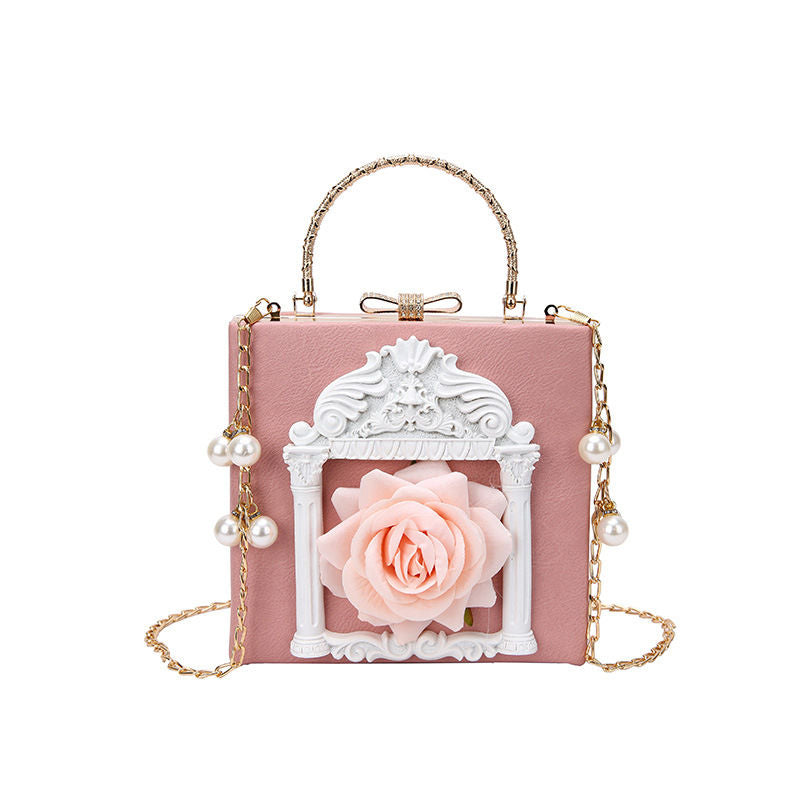 Womens Embossed Clutch Evening Bag Bowknot Snaps Crossbody Purse-Pink
