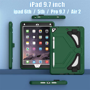 Tablet Case Rugged with Kickstand for iPad 6th/5th Generation 2018/2017-GreenBlack
