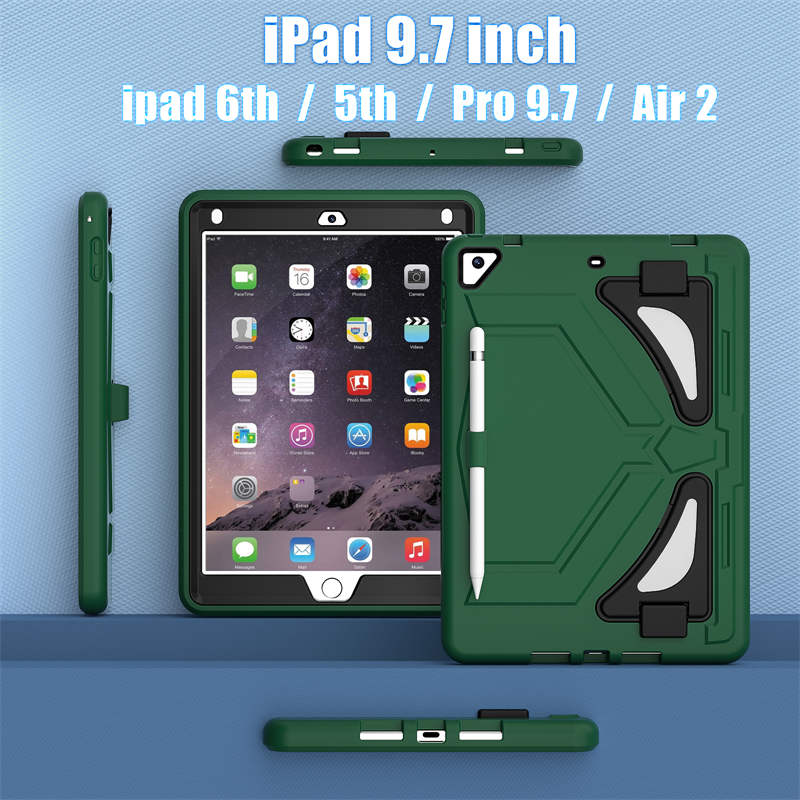Tablet Case Rugged with Kickstand for iPad 6th/5th Generation 2018/2017-GreenBlack