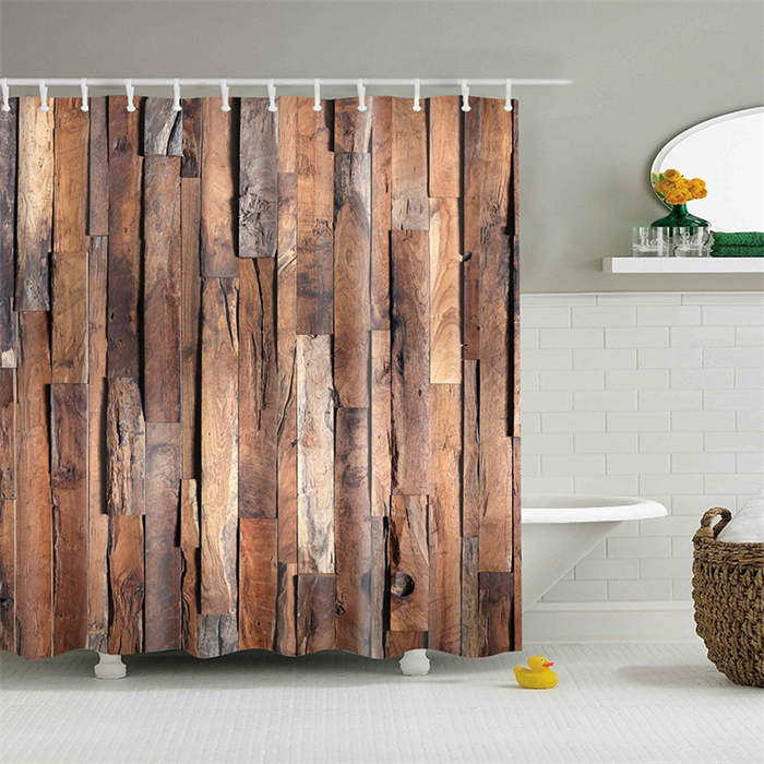 Vintage Wooden Printed Shower Curtains Bathroom Decor Accessory-22