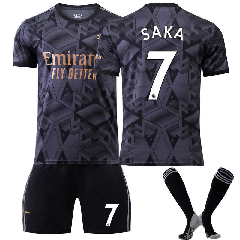 Arsenal Away Jersey 2022-23 SAKA #7 Soccer Jersey Kids Adult 3-Pieces Jersey Kits