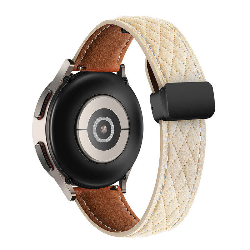 20mm Classic Leather Band Black Folding Buckle for Samsung Huawei Watch-Starlight