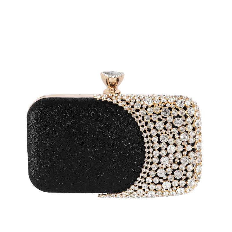 Womens Crystal Evening Clutch Bag Wedding Purse Party Bag-Black