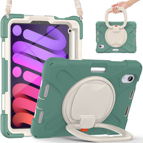 OnePieceB iPad Case For iPad Mini 6 Rugged Shockproof Case With Holder and Shoulder Strap-EmeraldGreen