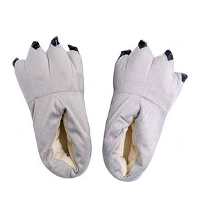 Unisex Soft Plush Home Slippers Animal Paw Claw Shoes-Grey