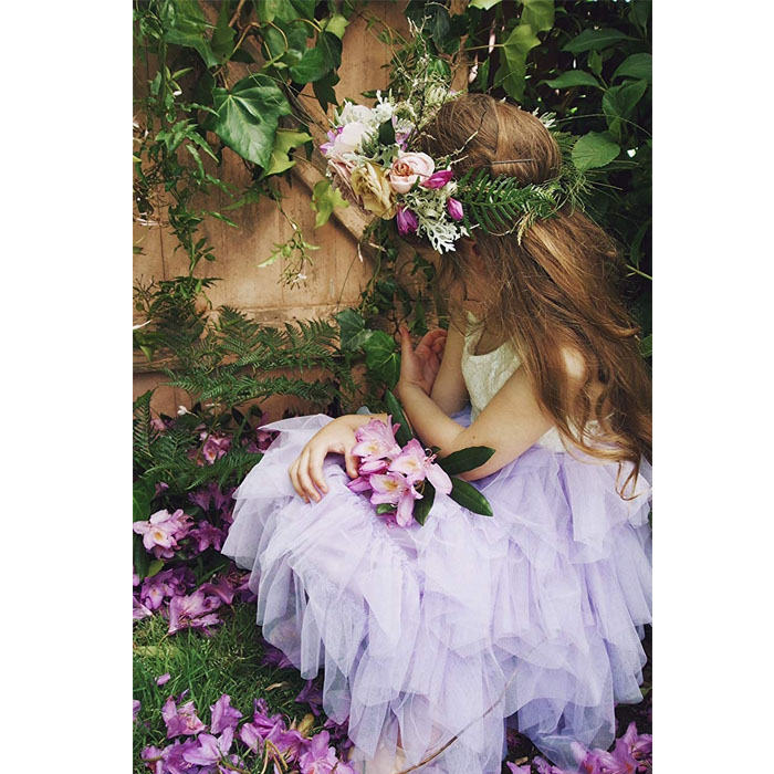 Little Girl Lace Flower Tutu Dress Backless Wedding Flower Girl Dress-Purple