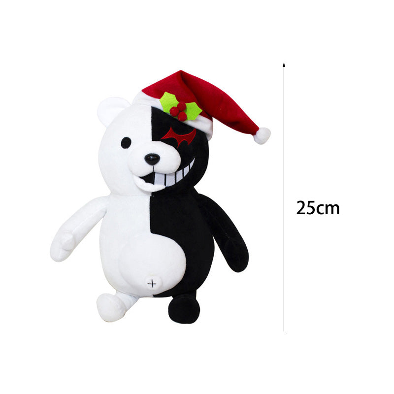 Christmas Hat Black White Bear Plush Doll for Birthday Child Pillow Toy Home Decor Adornment -25cm