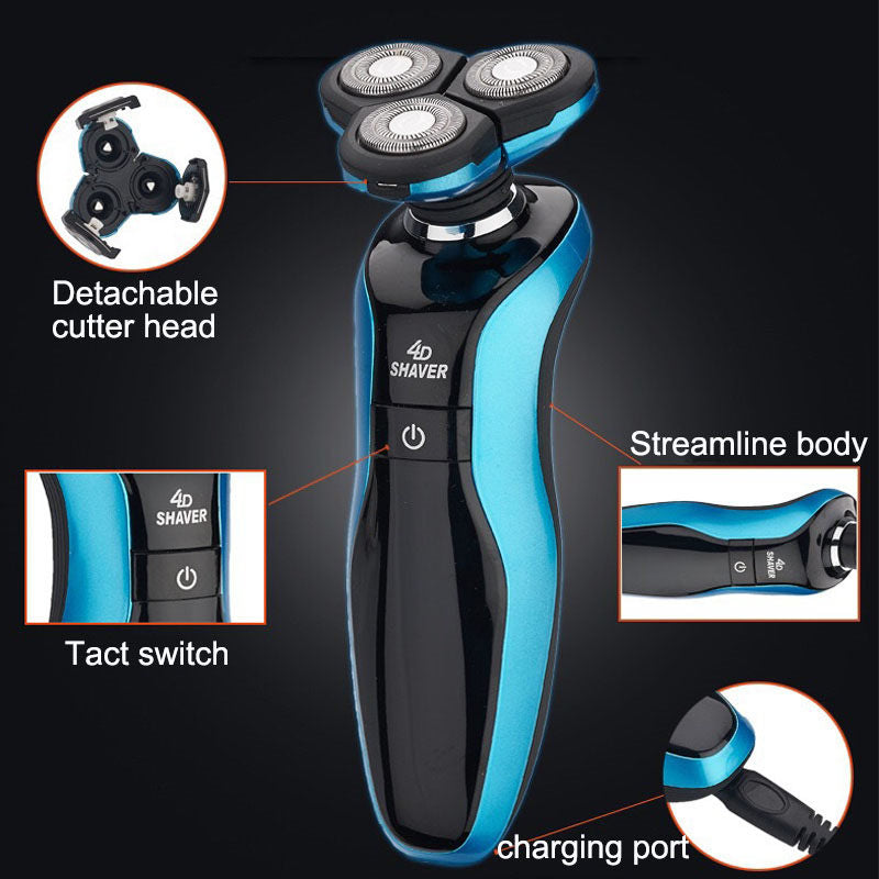 4D Rechargeable IPX7 Waterproof Electric Shaver for Men-Blue