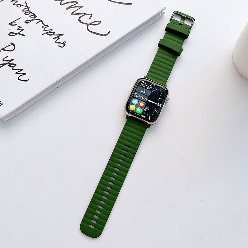 Silicone Wave Pattern Watch Band Compatible with Apple Watch- DarkGreen