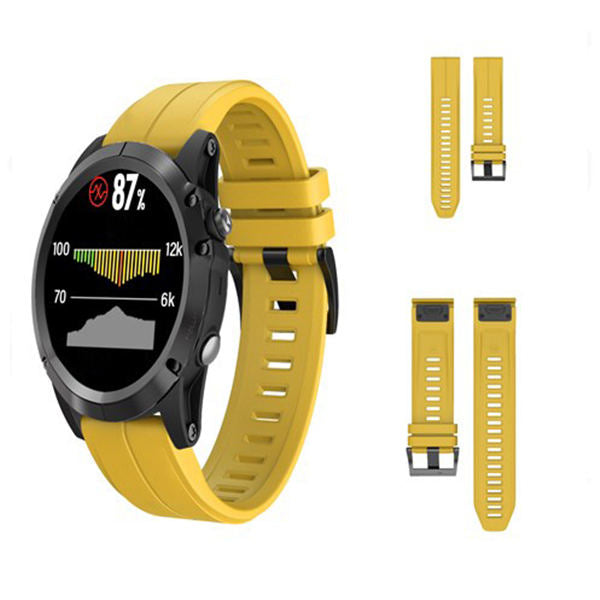 22mm 26mm Sport Silicone Watchband For Garmin Fenix  5Plus/5X Plus Easy Fit Quick Release Starp Black Steel Buckle-Yellow