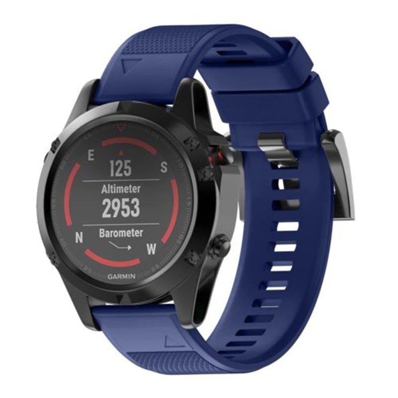 26mm Width Easy Fit Soft Silicone Watch Strap For Garmin Fenix 5X/5X Plus/6X/6X Pro/3/3 HR Black Steel Buckle-Dark Blue
