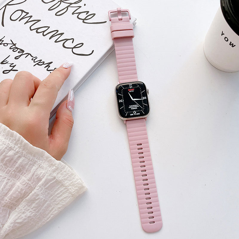 Silicone Wave Pattern Watch Band Compatible with Apple Watch- LightPink