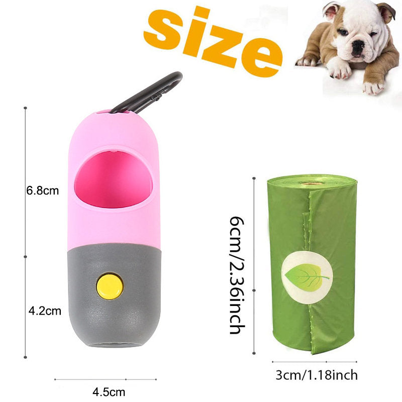 Dog Poop Waste Bag Holder Dispenser with LED Flashlight and 8 Rolls Leak-Proof Waste Bags-GrayPink