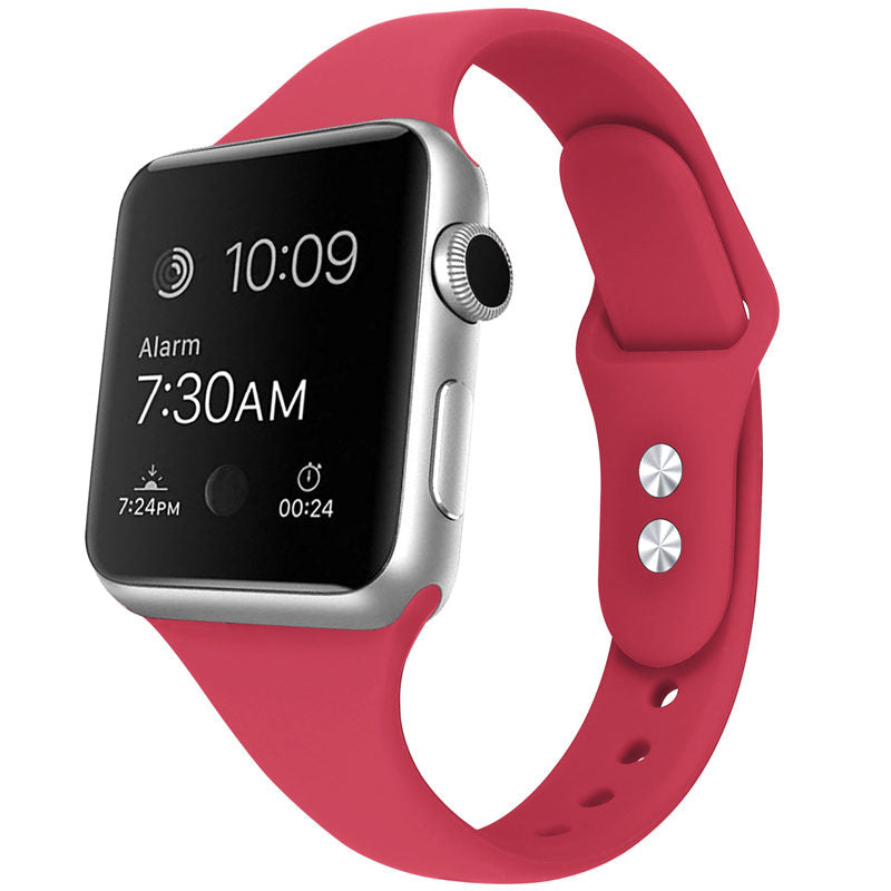 Slim Soft Silicone Replacement Watch Band Loop for iWatch Series SE 6 5 4 3 2 1-RoseRed
