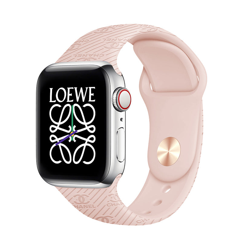 Engraved Watch Band Soft Silicone Luxury Pattern for Apple Watch-Pink