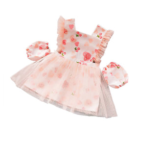 Girls Princess Dress Apron with Sleeves Covers for Cooking Painting-Cherry Heart