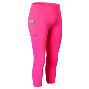 Adore Women Yoga Cropped Pants With Pocket Fitness Running Quick Drying Tight Pants 2087-Rose Red