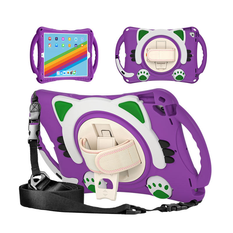 CatA iPad Silicone Case For iPad 10.2 Air10.5 Pro10.5 Built-in Handle Stand With a Strap-Purple