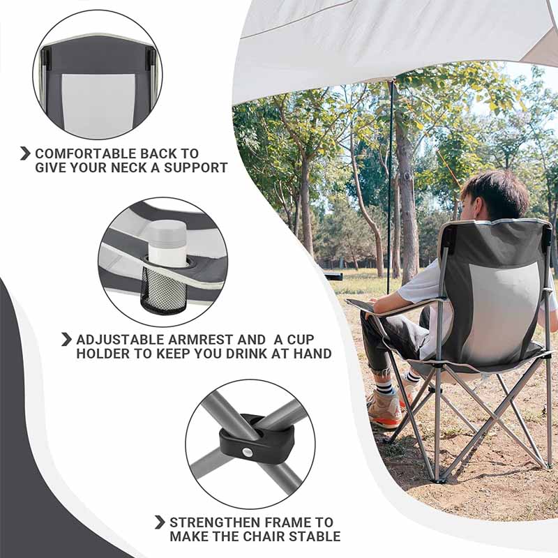 Lightweight Camping Chair with Arm Rest Cup Holder and Carry Bag-Grey