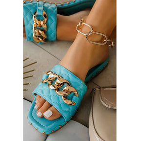 Womens Open Toe Sandals Gold Chain Backless Slippers-SkyBlue