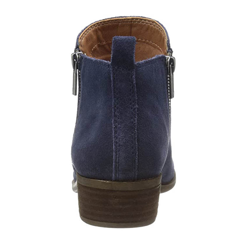 Womens Boots Low Heel Bootie Side Zipper-Blue