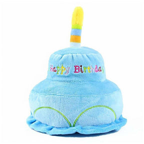 Pet Plush Doll Birthday Double Layer Cake Squeaky Dog Toy-Blue