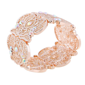 Womens Vintage Filigree Cuff Bangle Bracelet-RoseGoldAB