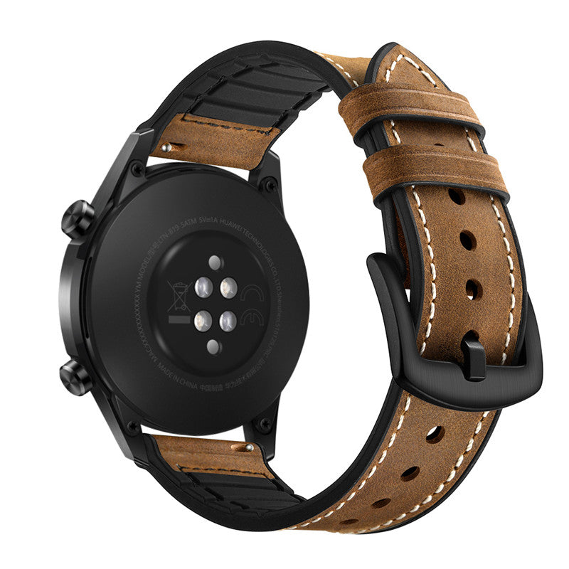 Silicone Leather Watch Strap 22mm 20mm For Samsung Galaxy Watch  - Dark Brown