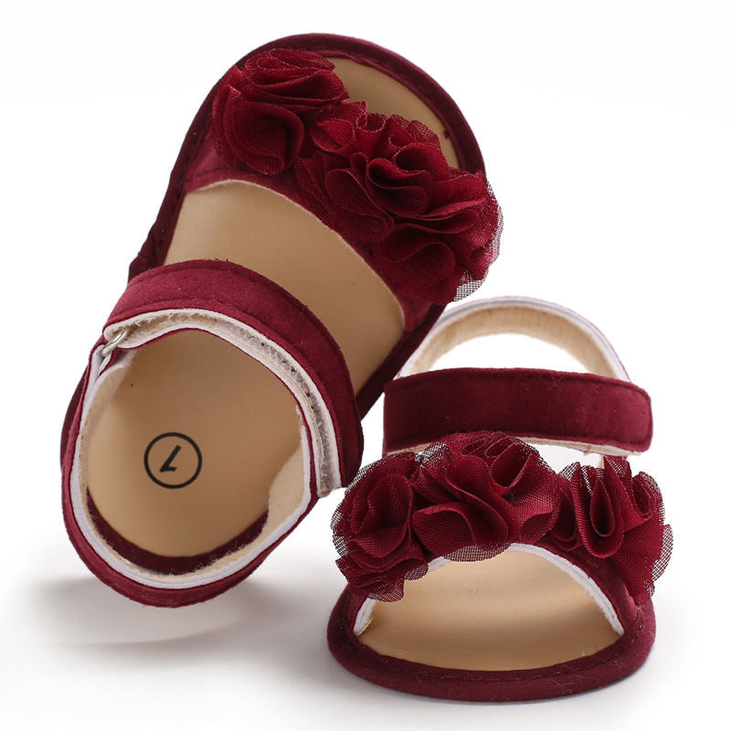 Baby Walker Shoes for Girls Flats Anti-Slip Open Toe Sandals-Red