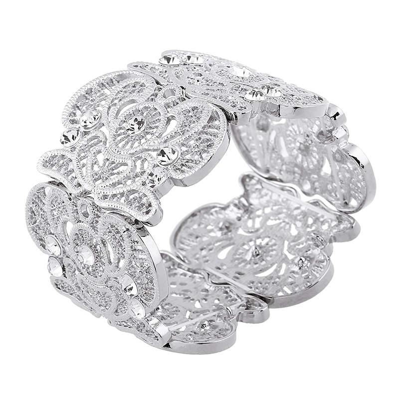 Womens Vintage Filigree Cuff Bangle Bracelet-Silver