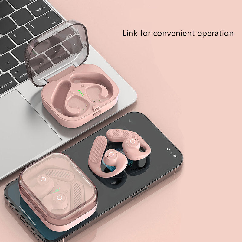 Bluetooth 5.3 Headphones HiFi Stereo Noise with Earhooks Wireless Earbuds-Pink