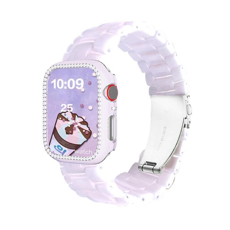 Clear Resin Band Bracelet for iWatch Series SE/6/5/4/3/2/1 with Stainless Steel Buckle-PearlPink