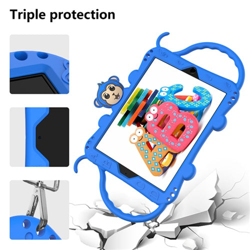 Monkey iPad Case+Neck Strap Cartoon Kids Anti-fall Protective Cover For Samsung Galaxy Tab A 8.4inch£¨2020£©T307-Blue