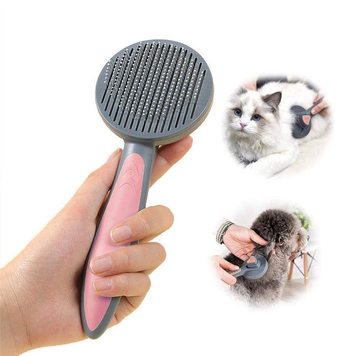 Cat Dog Grooming Brush Pet Self Cleaning Shedding Massage Combs-Pink