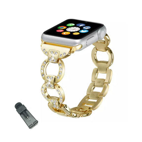 XBZ Bling Stainless Steel Watch Band Adjustable Wristbands for Apple IWatch Series SE/1/2/3/4/5/6 For Women-Gold