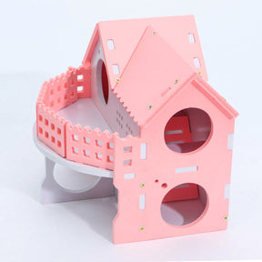 Hamster Hideout Wooden Double-Deck House-Pink